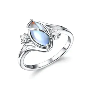 Mood Ring with Moonstone Thermochromic Marquise Ring in Sterling Silver & Silver-Plated Finish with Cat's Eye Stone - Trending for Stylish Ladies