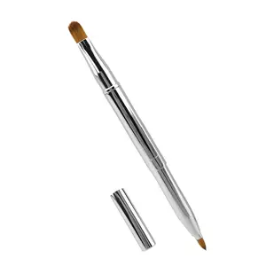 Double-ended Lip Makeup Brush, Retractable Lip Brush for Lipstick, Lip Gloss, Eyeshadow (Silver)
