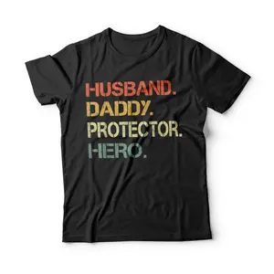 Husband Daddy Protector Hero Fathers Day Gift For Dad Wife T-Shirt Breathable Casual Crewneck Graphic Peak Design