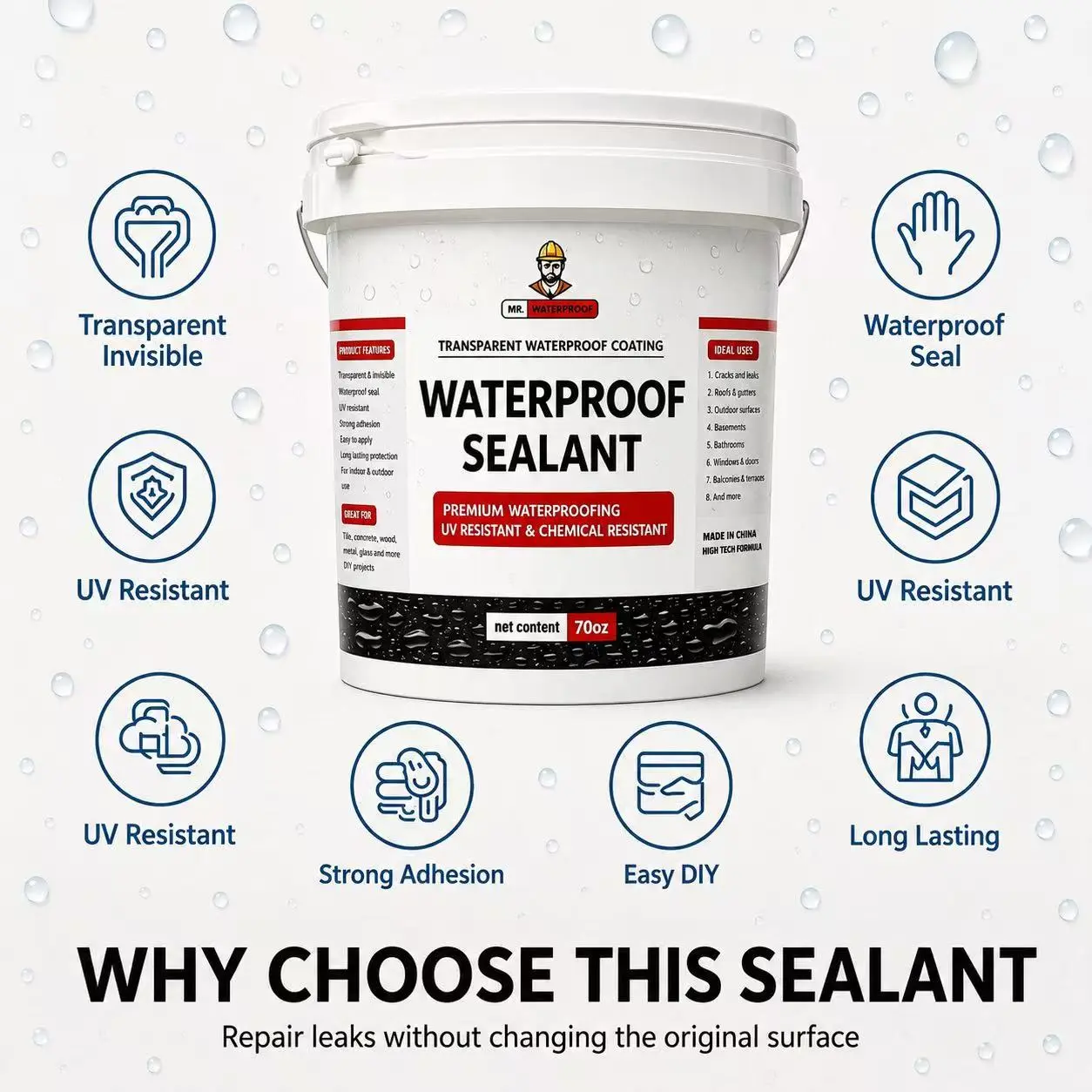 70 oz Polyurethane Invisible Waterproof Sealant Coating with Brush+Scrapers, Upgraded Large-Capacity Leak Repair for Roof&Bathroom, Long-Lasting Protection for DIY Users (Tools & Hardware, Adhesives, Tapes & Sealers)