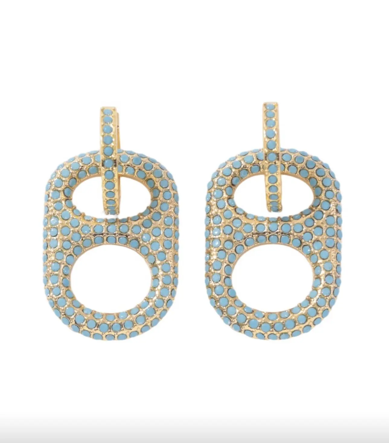 Luxe 18K Gold Huggie Hoop Earrings with Faux Turquoise Stones, Pop Tab Design by Tab~ulous - Classic Look, Earrings Jewelry for Growth & Resilience
