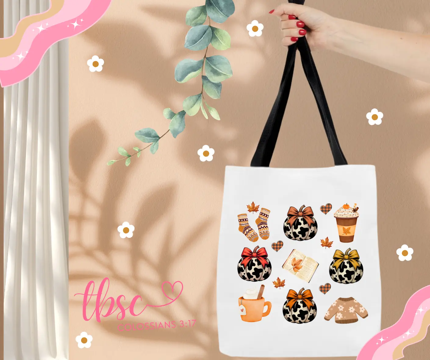 Cozy Fall Season Tote Bag - Cow Pumpkin Design, Autumn Market Bag, Warm Shoulder Purse, Halloween Shopping Tote, Thanksgiving Gift