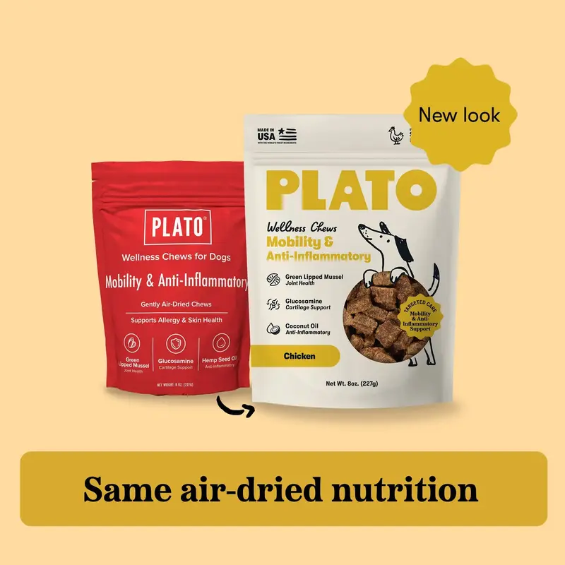 Plato Natural Air-Dried Chicken Dog Chews - 8oz/16oz Real Food Joint Support Supplement for All Ages Dogs, with Green-Lipped Mussel, Glucosamine, Hemp Seed Oil, Minimal Processing, Mobility & Joint Support, Inflammation Relief