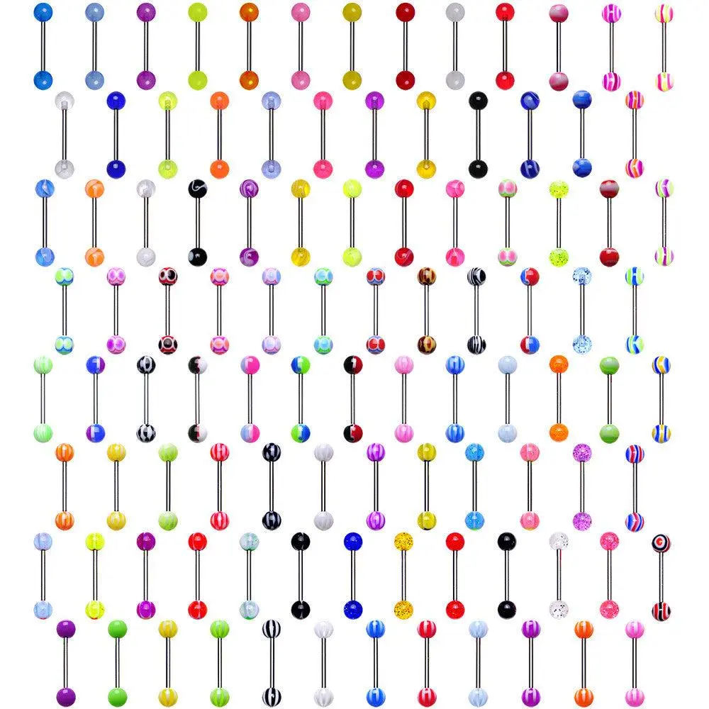 UV Acrylic Ball Steel Barbell Tongue Ring Set of 100 UV Acrylic Ball Steel Barbell Tongue Ring Set of 100