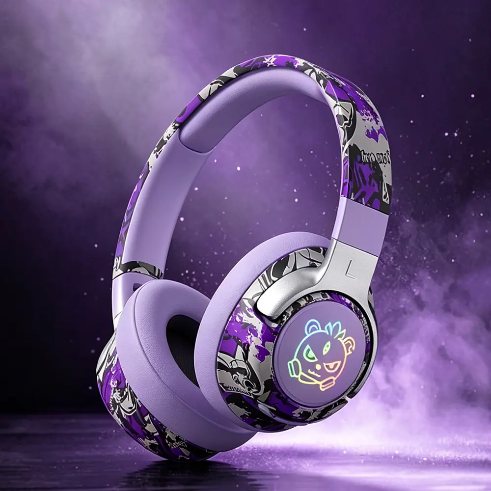 RGB Graffiti-Style Bluetooth Over-Ear Headphones, Low Latency Gaming Headset, 350mAh Large Battery Long Playtime, Wired & Wireless Dual Mode, Compatible with Phones, PC & All Bluetooth Enabled Devices