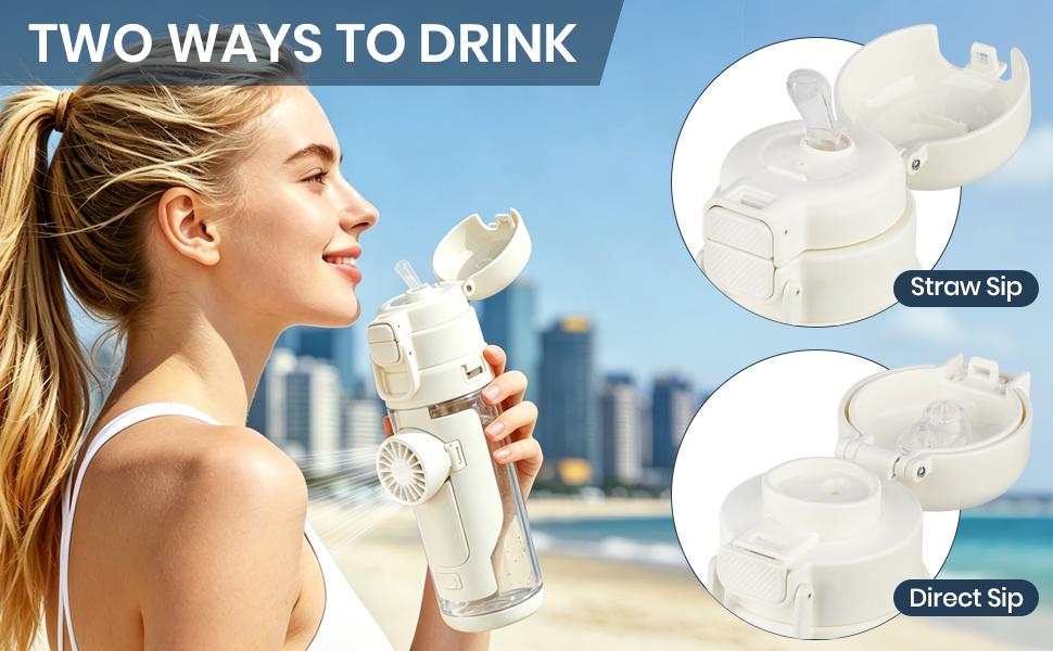 2-in-1 Water Bottle with Built-In Foldable Fan, Portable Dual-Drinking Cooling Water Bottle with Fan 3 Speeds USB, 3 Speeds Adjustable for Outdoors Sports (White) 2-in-1 Water Bottle with Built-In Foldable Fan, Portable Dual-Drinking Cooling Water Bottle with Fan 3 Speeds USB, 3 Speeds Adjustable for Outdoors Sports (White)