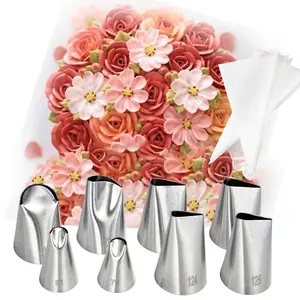 8 Pcs Cream Piping Nozzle Stainless Steel Piping Nozzle Set Reusable Nozzle Rose Nozzle Petal Frosting Mouth Disposable Piping Bag DIY Cupcake Frosting Nozzle for Pastry Fudge Cake Bakeware Washable summervibes