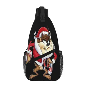 Tasmanian Devil Full Print Adjustable Strap Chest Sling Bag with Quick-Access Pocket for Cycling, Day Hikes & Casual Outings, Durable Cartoon Shoulder Pack, Gift for Boys Girls Students