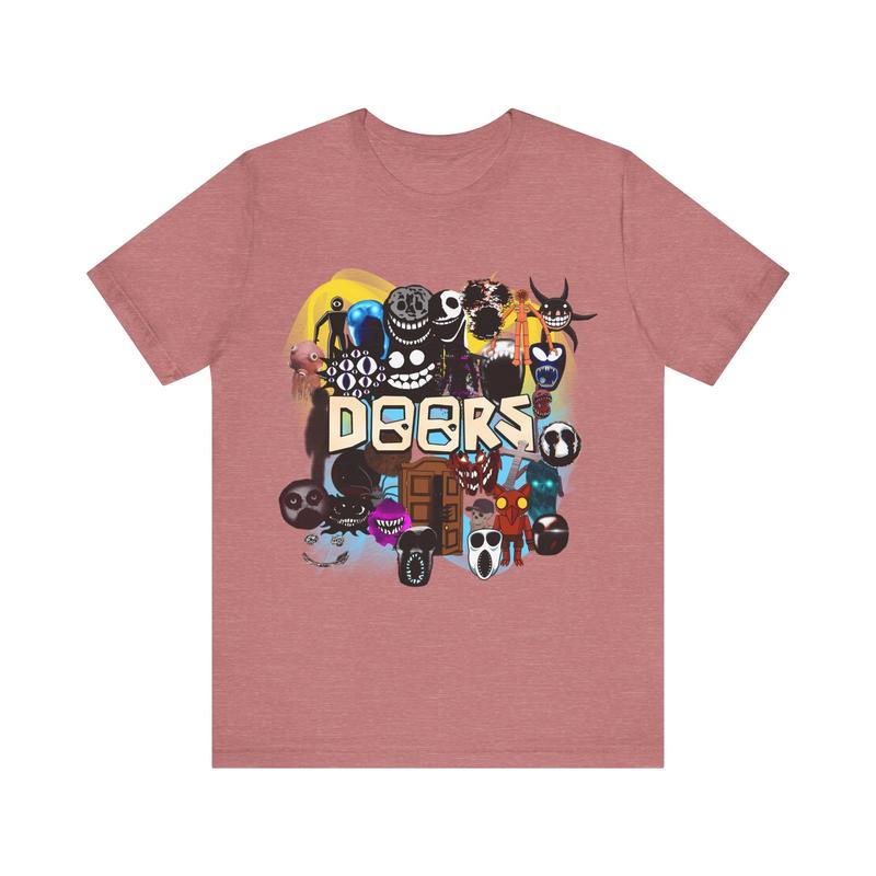 Doors Game Update Unisex Jersey Short Sleeve Tee, Roblox Concept Artwork, El Goblino, Entities, Curious Light