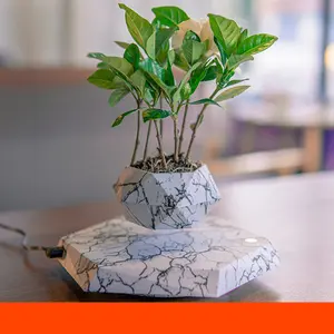 Nordic Modern Minimalist Maglev Marble Garden Planter - Levitating Plant Holder, Includes Charger