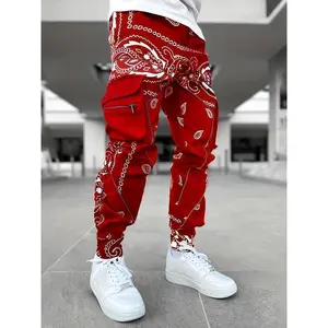 [Multi Pocket Paisley Joggers] Men's Paisley Pattern Multi Pocket Joggers, Casual Sports Pants For Fitness