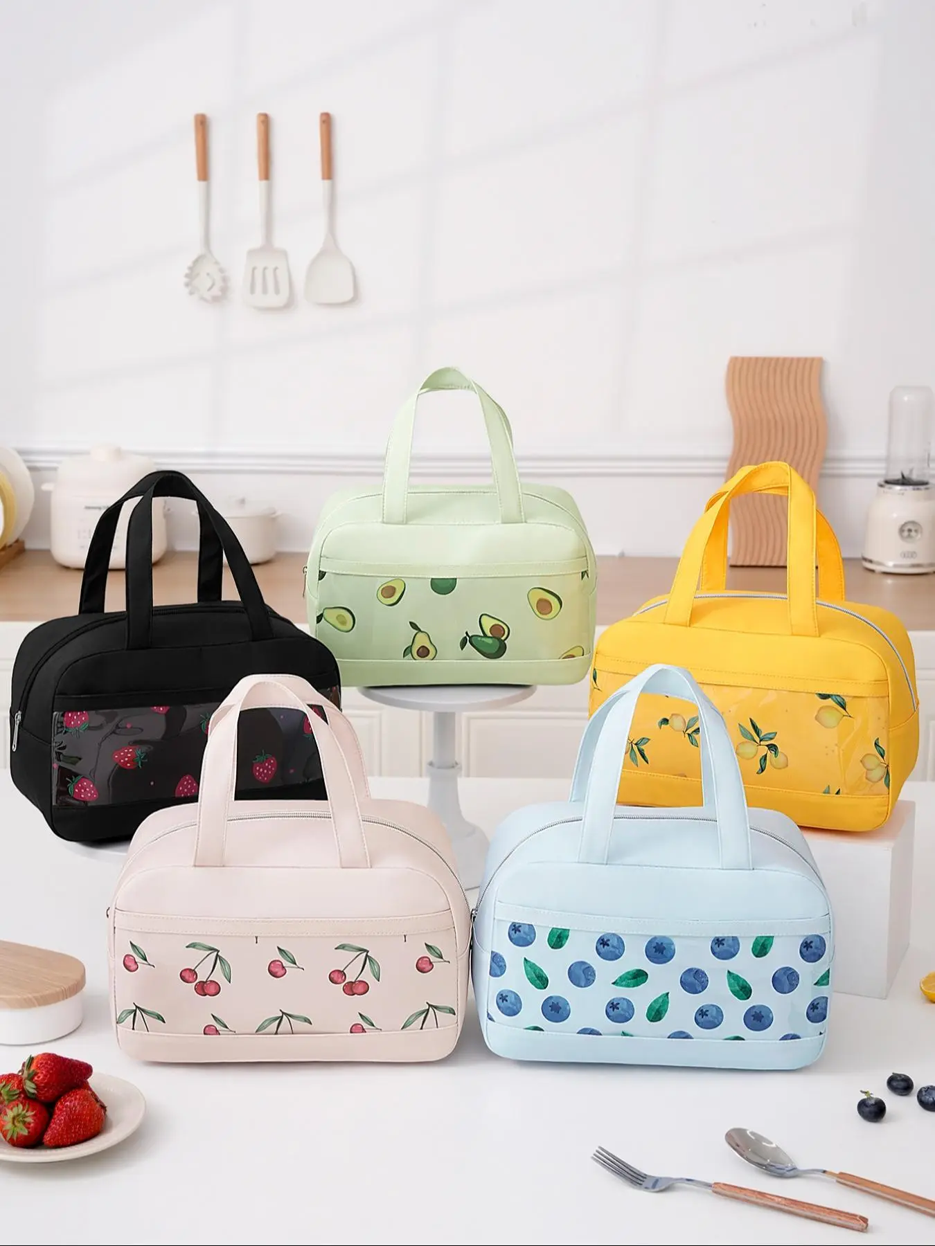 Fruit Pattern Lunch Bag, / Portable Large Capacity Insulated Lunch Bag, Lunch Cooler Bag, Zipper Lunch Box Bag for Women & Men, Lunch Container Bag for Home & Office & School, Durable Lunch Bags