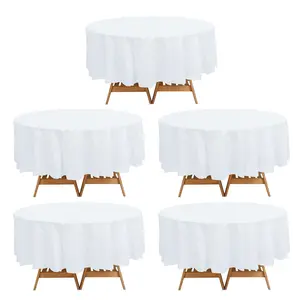 5-Pack Plastic Table Covers White Round - Durable PVC Disposable Tablecloths for Events 84"