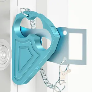 Portable Door Lock for Hotel Door Safety- Metal Hotel Door Locks for Travelers -Travel Door Lock Latches &  for Additional Safety  Unauthorized Entry, Blue