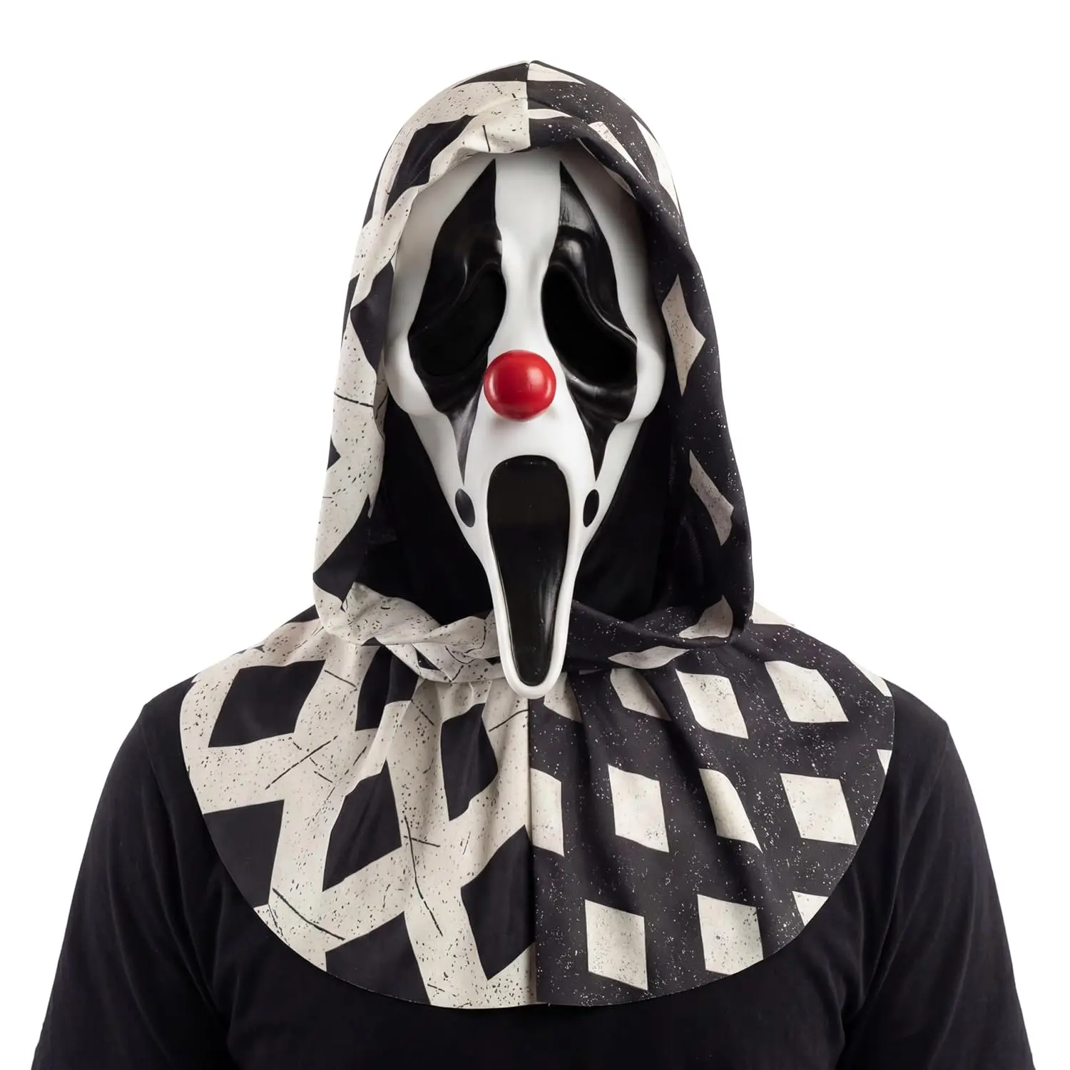 Fun World Ghost Face Adult Clown Mask, One Size Fits Most, Black/White