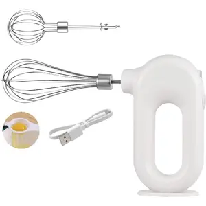 Cordless Hand Mixer, Handheld Egg Beater Electric Handheld 4 Speed Adjustable Mini Hand Mixer Electric Mixer, USB Charing, 1500mAh(White)