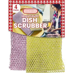 Heavy Duty Dish  (4PCs) Non Scratch Scourer Cloth Pads and Pot Scrubbers Netted Wash - Replace Kitchen Sponges for Dishwashing No Odor dishwash Durable Pan Cleaner