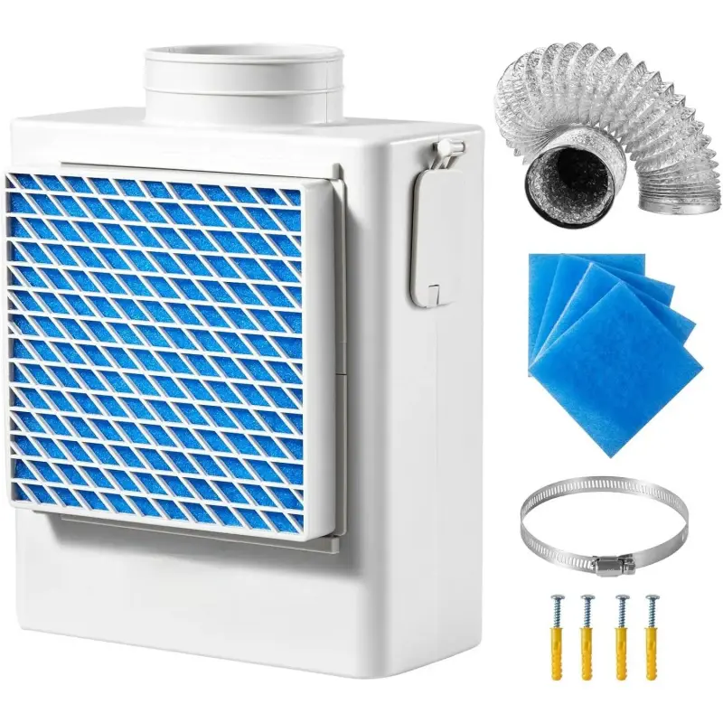 3-in-1 Indoor Dryer Vent Kit,Premium ABS Material Fits 4 inch Exhaust Port, Smart Overheating Reminder Exhaust Hood & Easy-to-Detach Mesh Cap & Multi-layer Purification with 4 Replacement Pads