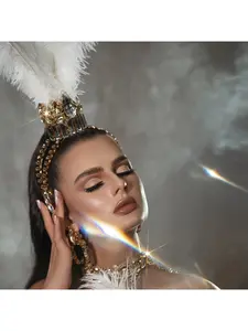 Best-selling Exaggerated Feather Crown European and American Fashion Gothic Rhinestone Headwear Hair Accessory