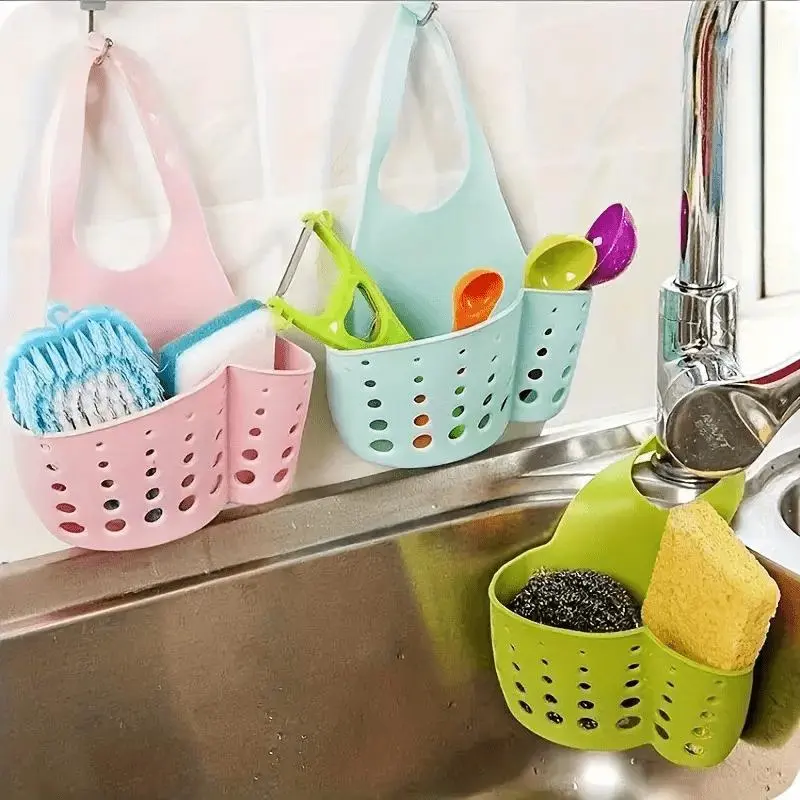 1pc Faucet-Mounted Kitchen Sink Storage Rack, Adjustable Quick-Release Hanger with Mesh Draining Boards and Sponge Drying Bag