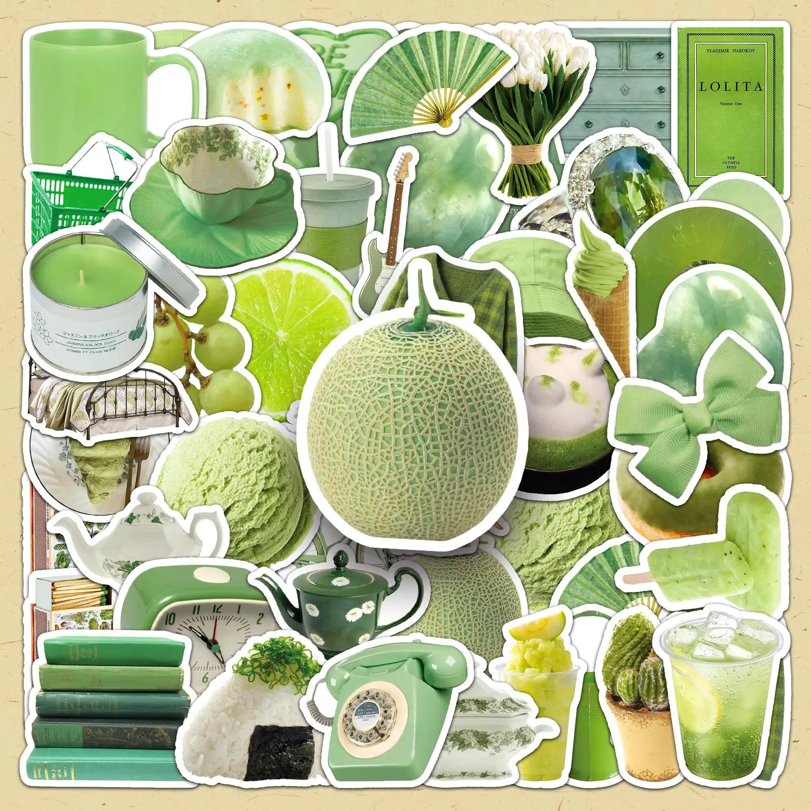 Green Theme Sticker, 50pcs/set DIY Decorative Sticker, Scrapbooking & Stamping Supplies for Home School Office, DIY Sticker Paper, High Adhesive Stickers, Aesthetic Stickers