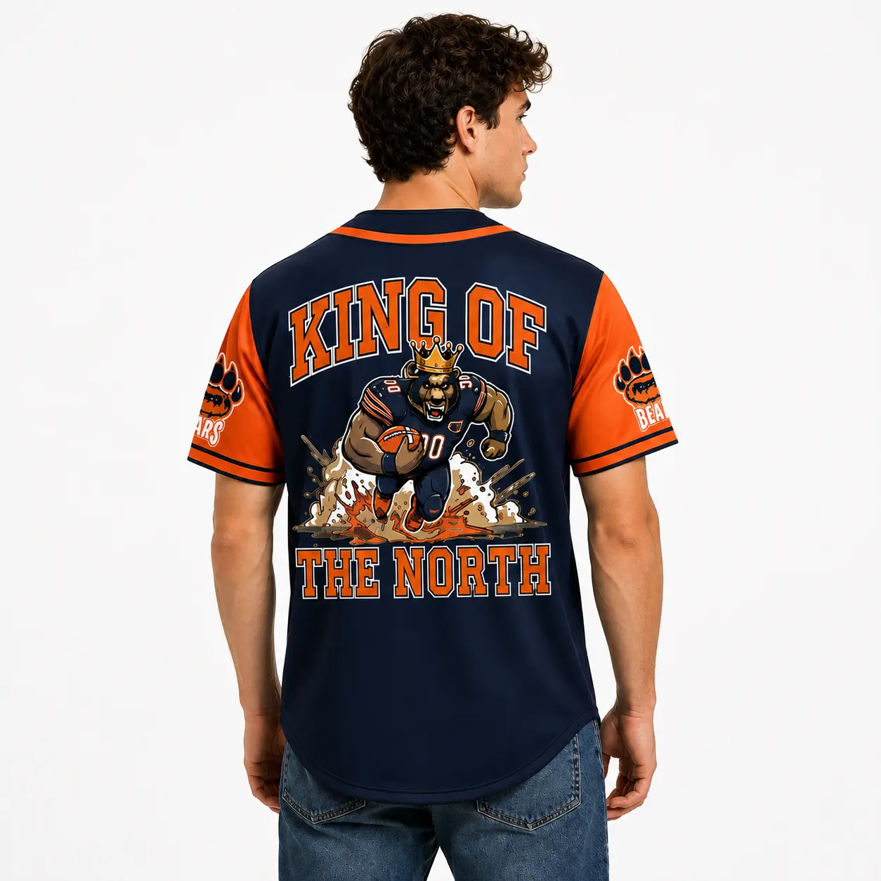 Football Baseball Jersey for Men and Women - Bears Graphic Sports Shirt, King of the North Print, Short Sleeve Button Front Game Day Top