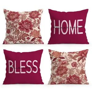 4pcs Pink Vintage Floral Pillow Covers, Single-Sided Print, No Insert, Suitable for Living Room Bedroom Home Decor, All Seasons Use