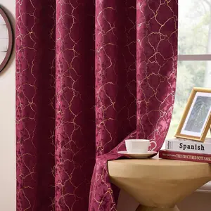 Burgundy Curtains 84 Inches Long 2 Panels Maroon Curtains Room Darkening Drapes Gold Grommet Victorian Marble Textured Window Treatment for Living Room Bedroom, 52x84