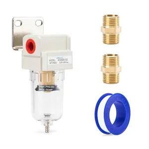 1/4" NPT Compressor Air Dryer Compressed Air Line Filter with 5 Micron Brass Element Bracket Poly Bowl 145 PSI