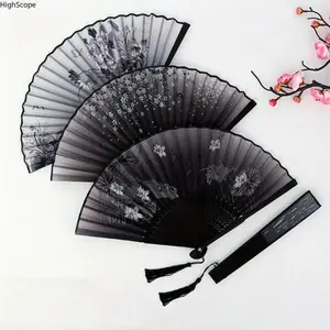 3-Pack Traditional Vintage Bamboo Folding Fans – Handheld Decorative Art Accessories with Floral Artwork, Tassel Detail, Lightweight, Portable, Solid Color, Ideal for Home Decor, Celebrations, Gifts, Accessory