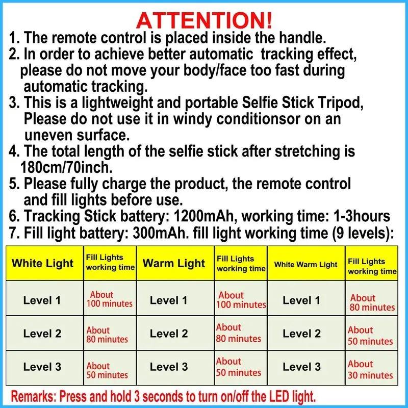 360°Rotatable Selfie Stick Tripod Rechargeable Smart Face Tracking Tripod with 2 Fill Light Phone Holder for Live Streaming Vlog