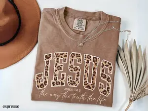 Christian Jesus Comfort Colors, Cheetah Print Bible Verse Tshirt, Trendy Women Faith Apparel Gift, Jesus Loves You, The Way The Truth The Life