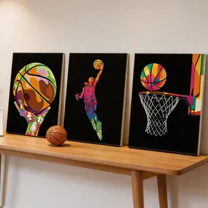 3Pcs/Set Pop Art Basketball Canvas Wall Art Set, Colorful Player & Hoop Prints, Vibrant Sports Decor for Boys Room, Game Room & Teen Bedroom, 12X16in Framed