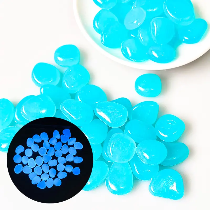 Blue Luminous Stone, -0.35x0.45 inches, Garden Decorative Stone, Outdoor Decoration, Pebbles for Plants/Pavilion/Backyard/Fish Tank/Pool 100 Pieces