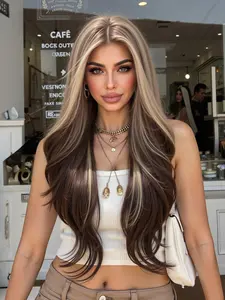 28 Inch Long Wavy Wigs for Women, Gorgeous Fluffy Wigs without Bangs, Synthetic Lace Front Wigs for Party, Daily Use, Heat Resistant Wig