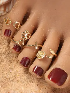 Summer New Eco-Friendly Copper Gold Plated Adjustable Toe Ring for Women, Simple Beach Toe Ring with Heart Flower Design