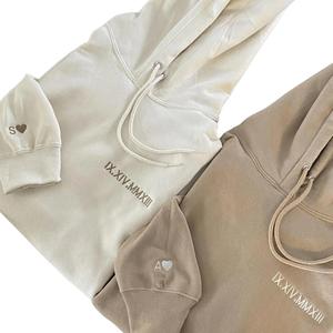 Custom Roman Numeral Hoodie, Personalized Date Initials Gift for Couples, Engagement, Anniversary, Embroidered Long Sleeve Sweatshirt Menswear Tops