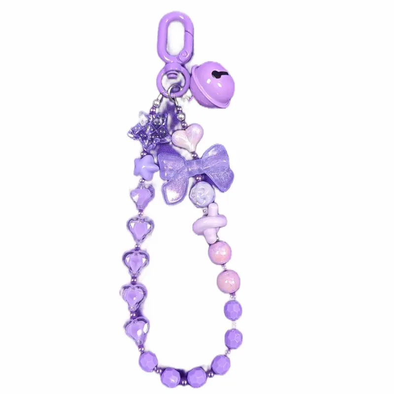 Lavender Phone Chains with Heart Beads Bow Charm and Bell Accessory for Stylish Phone Accessories
