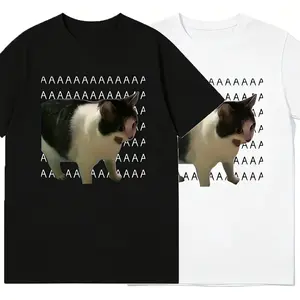 2-piece set/ Funny Screaming Cat Meme Graphic T-Shirt for Cat Lovers, AAAA Cat Tee