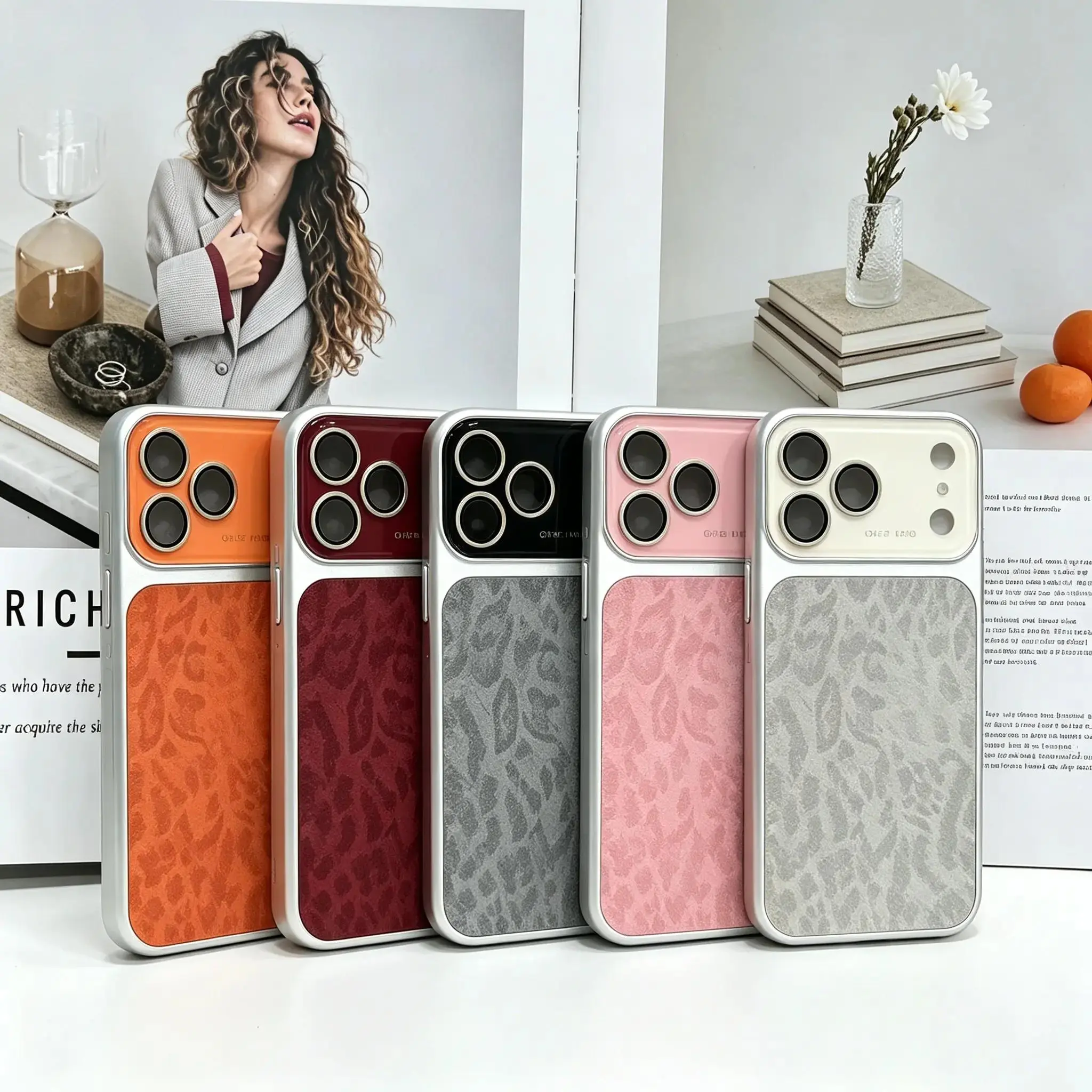 Leopard Animal Print Leather Texture Silicone Smartphone Case Cover, Accessories for iPhone 16-15-14-17, Shockproof Drop Protector, Raised Camera Lens Guard, Women's Daily Outfit Aesthetic Cellphone Case