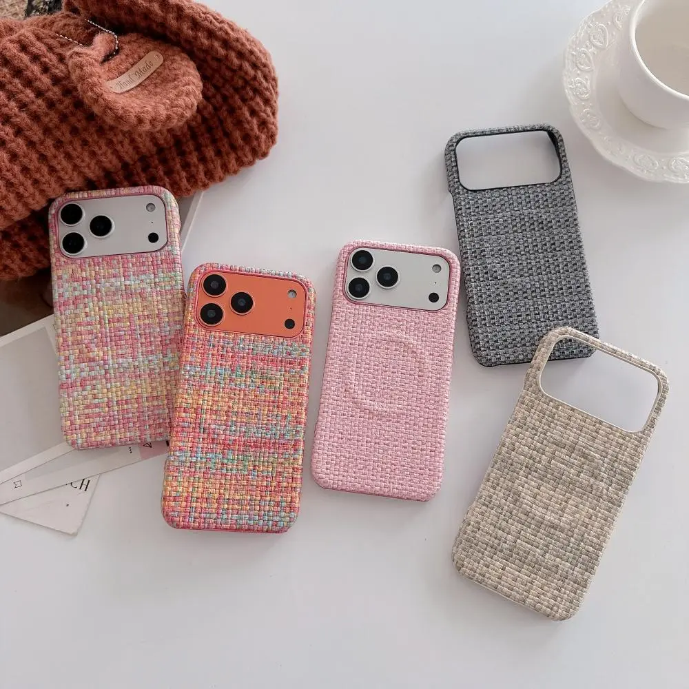 Luxury Frosted Leather Woven Pattern Magnetic Phone Case For iPhone Air 16 15 14 13 17 Pro Max For Magsafe Bumper Non-Slip Cover