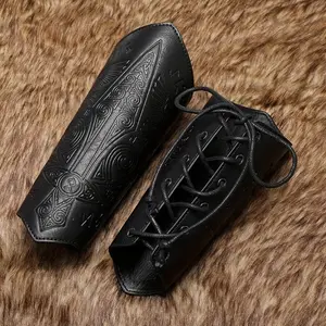 Adjustable Medieval Embossed PU Leather Wrist Cover - 1Pc/2Pcs Hand Guard For Role-Playing, Stage Performances, And Halloween - Faux Leather Knight Arm Armor Accessories.
