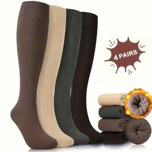 Women's 4-Pair Basic Warm Knee-High Socks Set, Soft Thick Thermal Stockings, Cold Weather Casual Socks for Hiking, Skiing, Winter Gifts