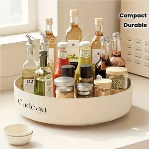 1 Rotary Spice Rack and Turntable Storage Box - Space-saving Rotary Spice Storage Rack with Corner Rack, Durable Plastic Countertop Spice Rack for Dorms, Small Spaces - Compact Turntable Tray for Spices, Cutlery