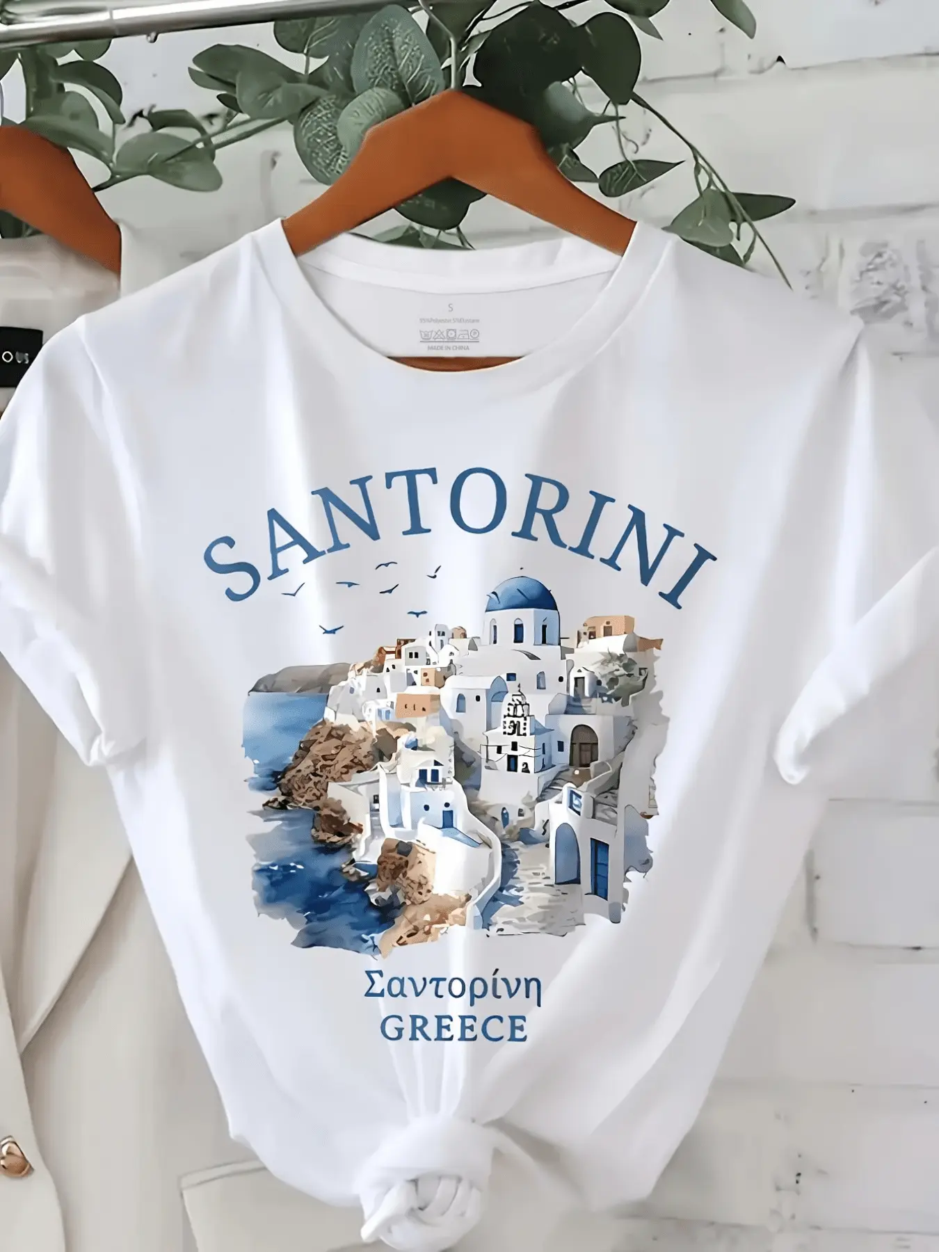 Santorini Greece Lettering T-Shirt - Greek Island unisex soft cotton short sleeve t shirt, vintage graphic casual tee for men women teens, perfect birthday holiday gift for camping travel gym daily street  wear