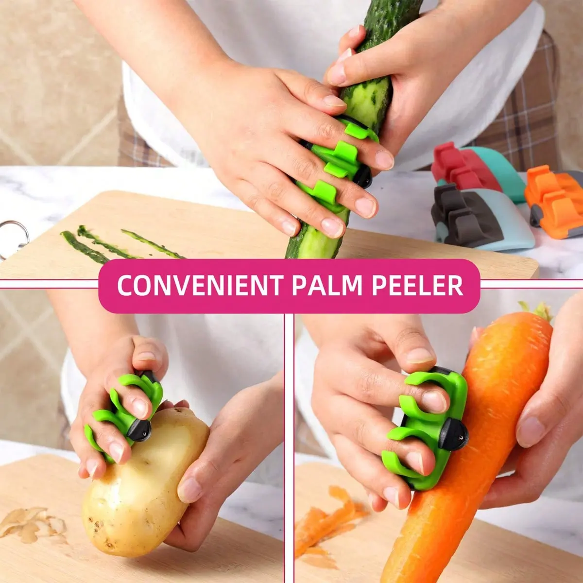Stainless Steel Manual Vegetable Peeler, Ergonomic Finger Grip Design, Non-Slip Rubber Handle, Durable Handheld Fruit and Veggie Peeler