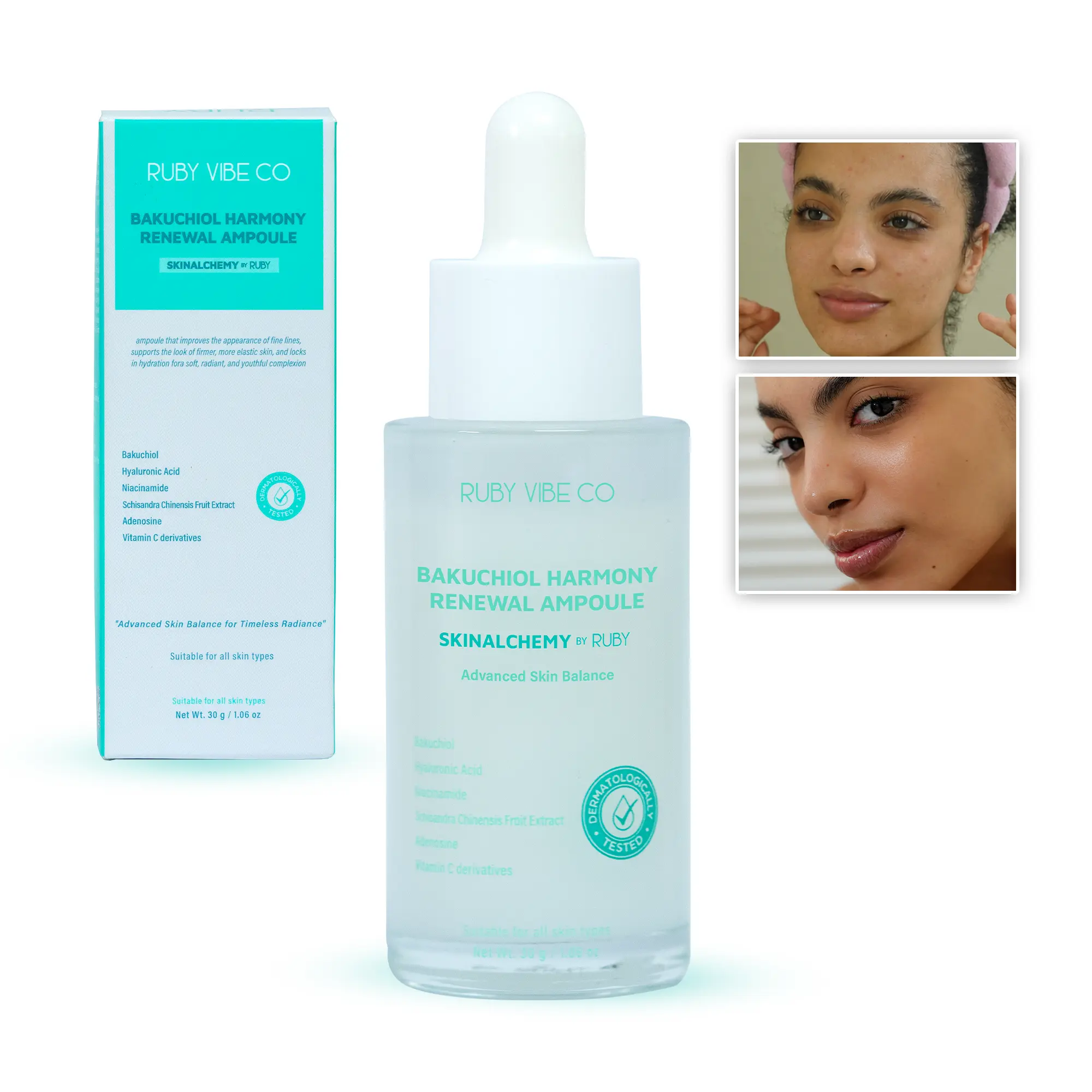RUBY VIBE CO Bakuchiol Serum, Hydrating Face Serum with Hyaluronic Acid & Niacinamide, Korean Serum for Face, Lightweight Facial Serum for Sensitive Skin, 1.06 oz (30g)