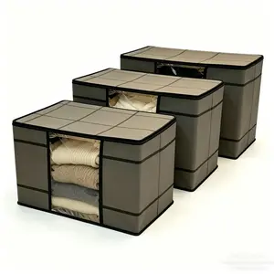 3-Piece Set Foldable Bedding Storage Bags – Non-Woven Clear Window Bins for Sheets, Toys, Blankets & Clothes – Closet & Home Storage Clothes Storage Organizer Folding Storage