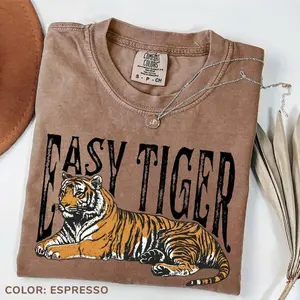 Comfort Colors Easy Tiger T-Shirt Retro Tiger TShirt, Retro Tiger Trendy Tiger TShirt Neon Tee Gift for her Trendy Gifts
