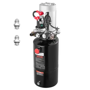【fathersdaygift】VEVOR 8 Quart Hydraulic Power Unit, Double Acting Dump Trailer Pump, 3200 PSI Max Relief Pressure & 0.91 GPM Flow Rate, DC 12V Hydraulic Pump with Metal Reservoir for Dump Trailer Car Lifting